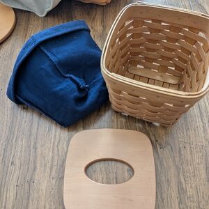 Longaberger Tall Tissue Basket with Lid and Indigo Blue Fabric Liner